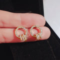 OEM Double Circle Stud Earrings Temperament Silver Needle Rhinestone Earring for Women Jewelry