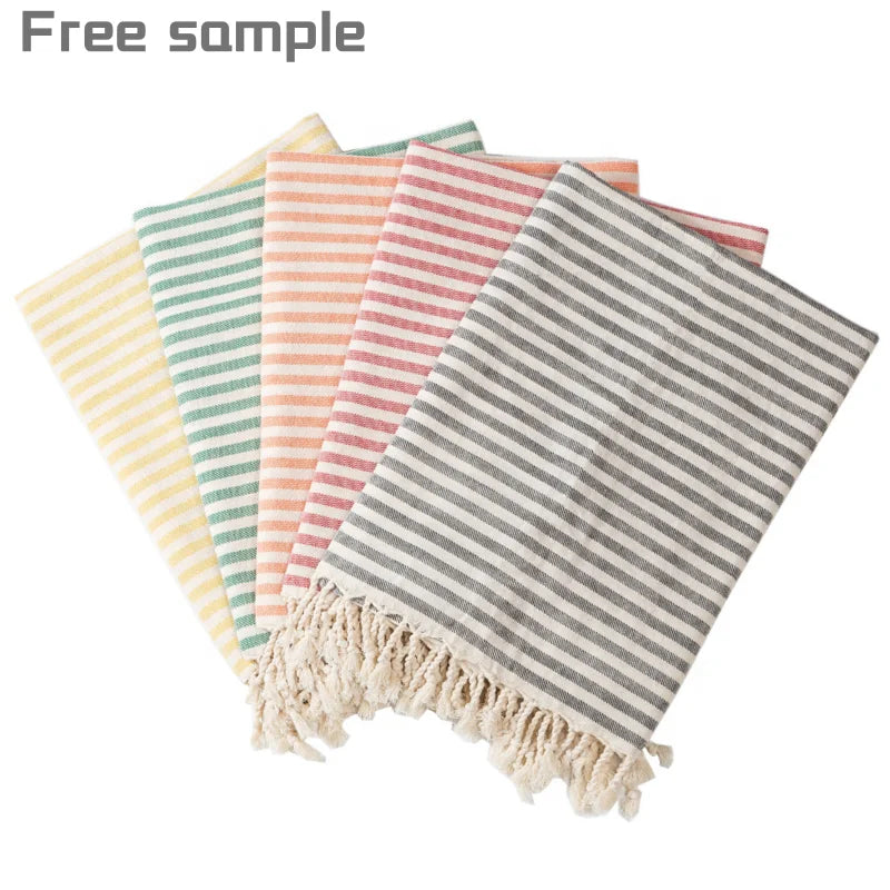 Wholesale Custom Printed Peshtemal Hammam Towels Polyester / Cotton Striped Pattern Quick Dry Soft Turkish Beach Sand Free MegaBDM