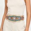Bohemian Beads Flower Women Belt Ethnic Statement Wide Elastic Body Chain Belt for Girls Women Dress