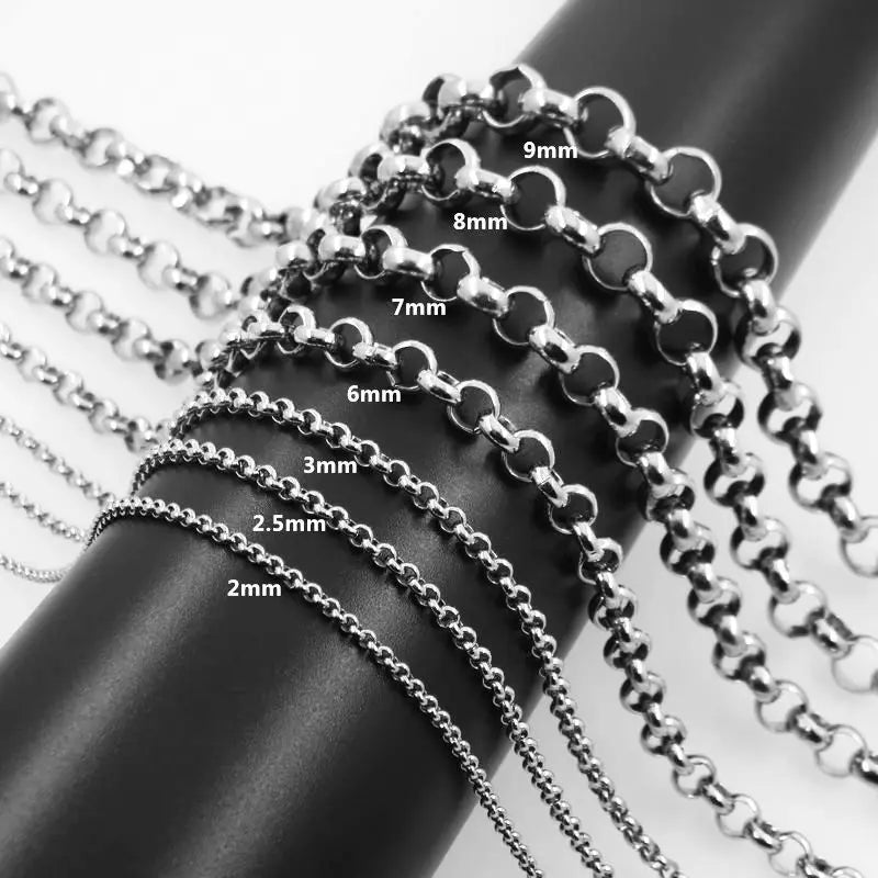 Round Link Rolo Chain Necklace Stainless Steel Gold Plated Customizable 2 2.5 3 6 7 8 9mm for Men Women Classic Regular Design