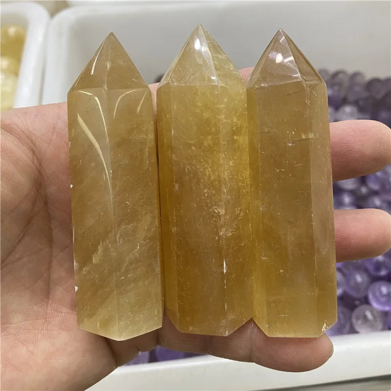 Wholesale Yellow Honey Iceland Spar Point Orange Calcite Tower Wand Healing Crystal Obelisk