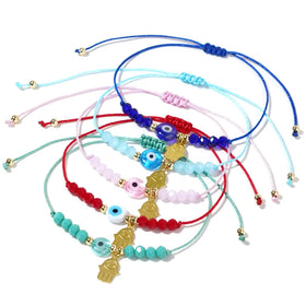 Go2boho Handmade Bohemian Fashion Crystal Beaded Bracelets Lucky Evil Eye Hamsa Hand Pendant Good Luck Healing Jewelry Women Men