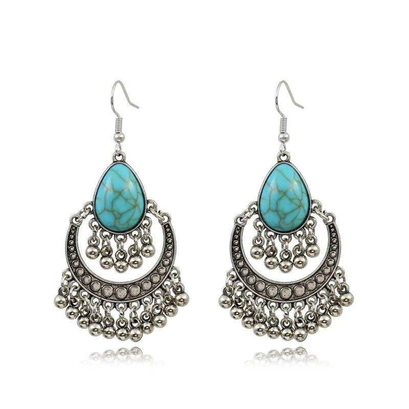 Vintage Silver Drop Dangle Earrings Set for Women Girls Hypoallergenic Simulated Turquoise Pack Fashion Waterdrop Jewelry