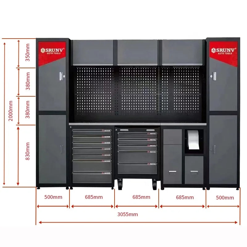 Customizable Combination Large Size Auto Repair Tool Car Parts Storage Cabinet Stainless Steel Garage Workbench