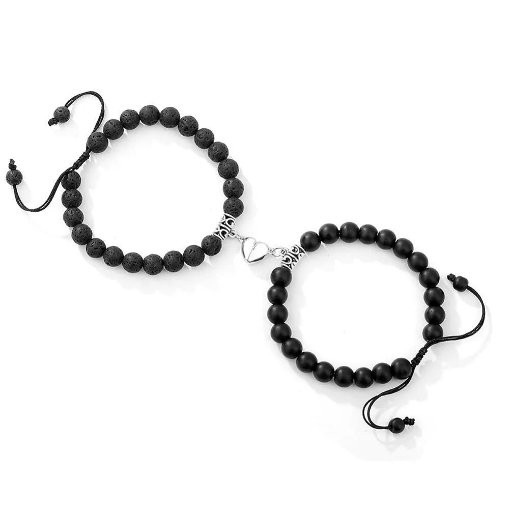 Unique Style Magnetic Distance Heart 8mm Stone Bead Men Women Couple Bracelet
