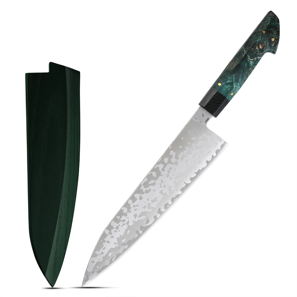 Amber Wooden Handle VG10 High Carbon Steel Carving Knife Japanese Professional Kitchen Knives with Wood Saya MegaBDM