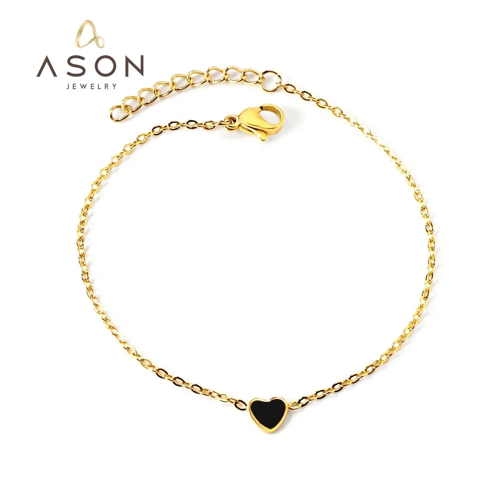 Ason Fashion Jewelry Stainless Steel 18k Gold Plated Waterproof Cute Charm Hearts Shape love Bangle Bracelet for Women Gift