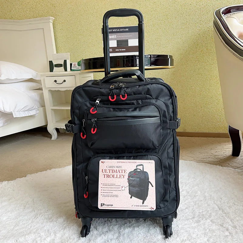 Double Shoulder Backpack Soft Shell Unisex Black Suitcase Oxford Cloth Trolley Case Lightweight Waterproof Fashion Travel