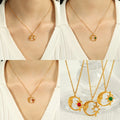 Waterproof Stainless Steel Boho Gemstone Moon Sun Pendant Necklace Gold Plated Trendy Multicolor Jewelry Gift