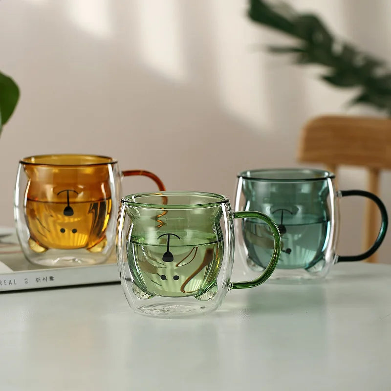 Wholesale Double-layer Glass Coffee Cup Colorful Borosilicate Double Wall Glass Coffee Cups Cute Double Wall Glass Cup