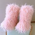 Mongolian Women Boots Furry Colorful Winter Shoes Children Girls Warm Flat Casual Non-slip Footwear Rubber Faux Fur Snow Boots