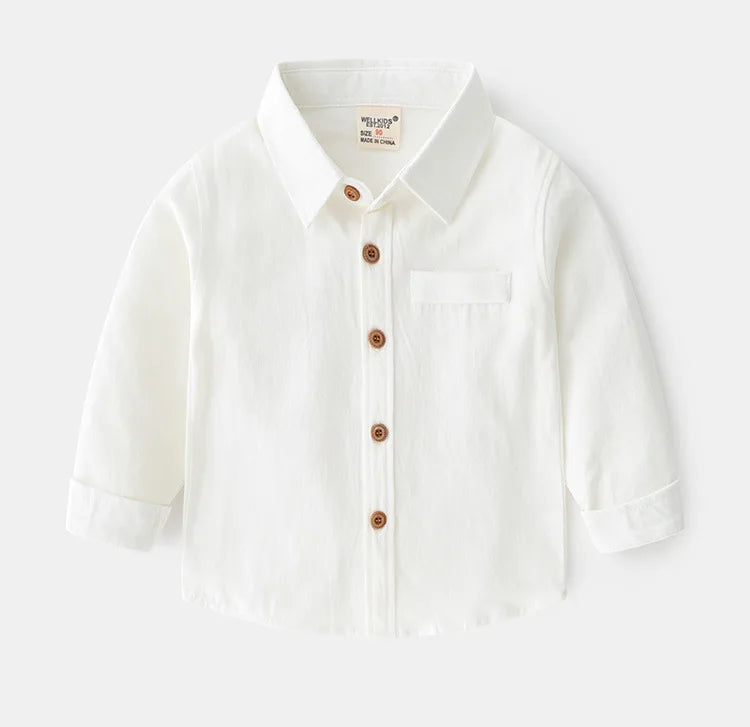 2 - 6 Years Kids Long Sleeve Solid Color Minimalist Button Shirt 100%Cotton Long Sleeve Kids Shirt Autumn New Clothes for Kids