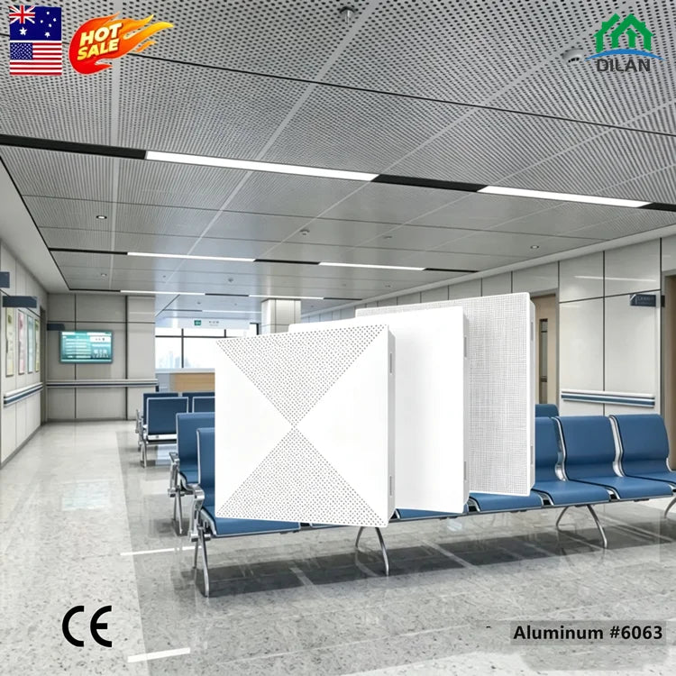 Square Waterproof Hotel Use Suspended Ceiling Panels Film Coated Aluminum Alloy 600x600mm Industrial White