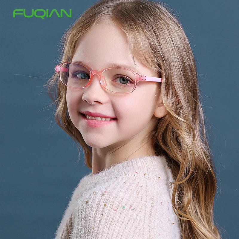 TR90 Anti Blue Light Computer Glasses for Kids Boys Girls Fashionable Sunglasses Black Purple Gray Plastic Transparent Eyewear
