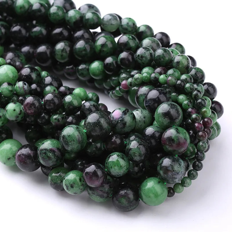 Natural Green Ruby Zoisite Round Loose Beads Mixed Purple Green Gemstone Beads Bulk for DIY Bracelet Necklace Jewelry Making