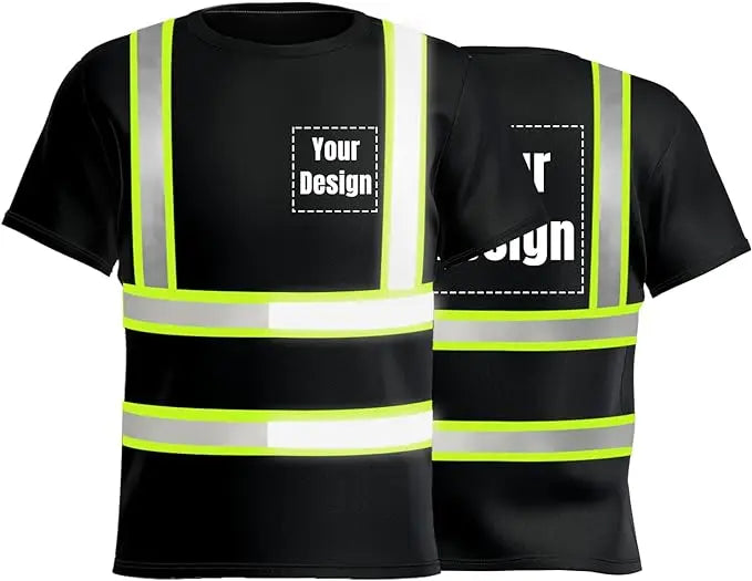Hi Visibility Breathable  Black  Work Short Sleeve Uniforms  Reflective Safety   with logo Custom