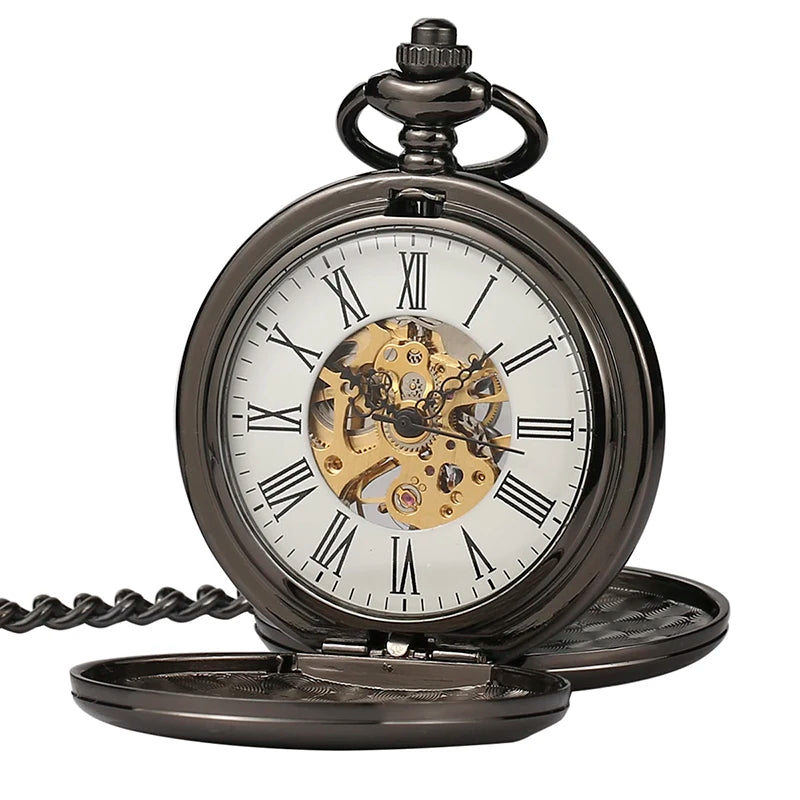 Mechanical Black Jewel Dragon Pocket Watch Series Imply Nostalgia Flip Cover Men's and Women's Necklace Watch Factory