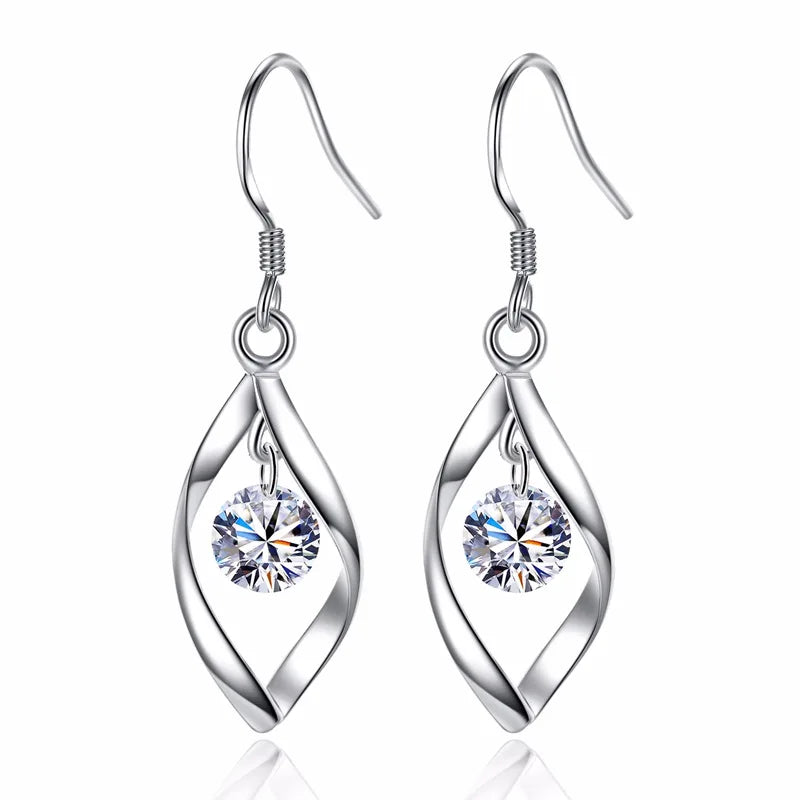 Fashion Latest Design Brand Copper Silver Plated Wave Ear Ring Silver Color Zircon Female Simple Women Earrings MegaBDM