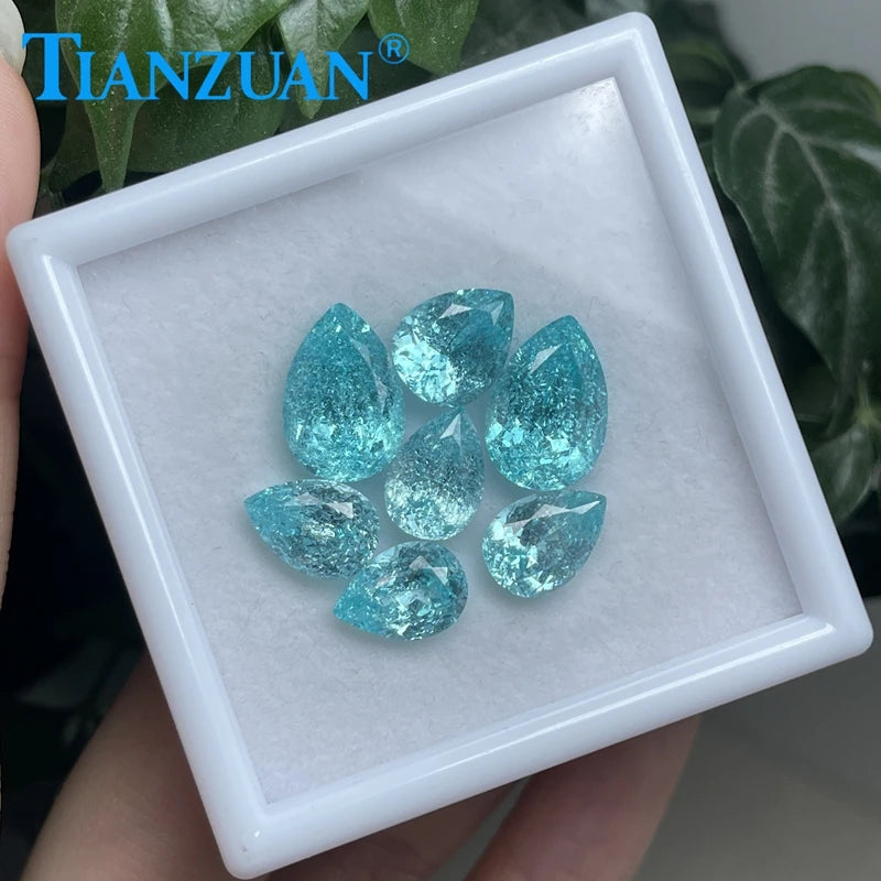 Neon Blue Paraiba Synthetic YAG AGL Certificate Pear Shape Loose Stone with Inclusions for DIY Accessories in Jewelry Making
