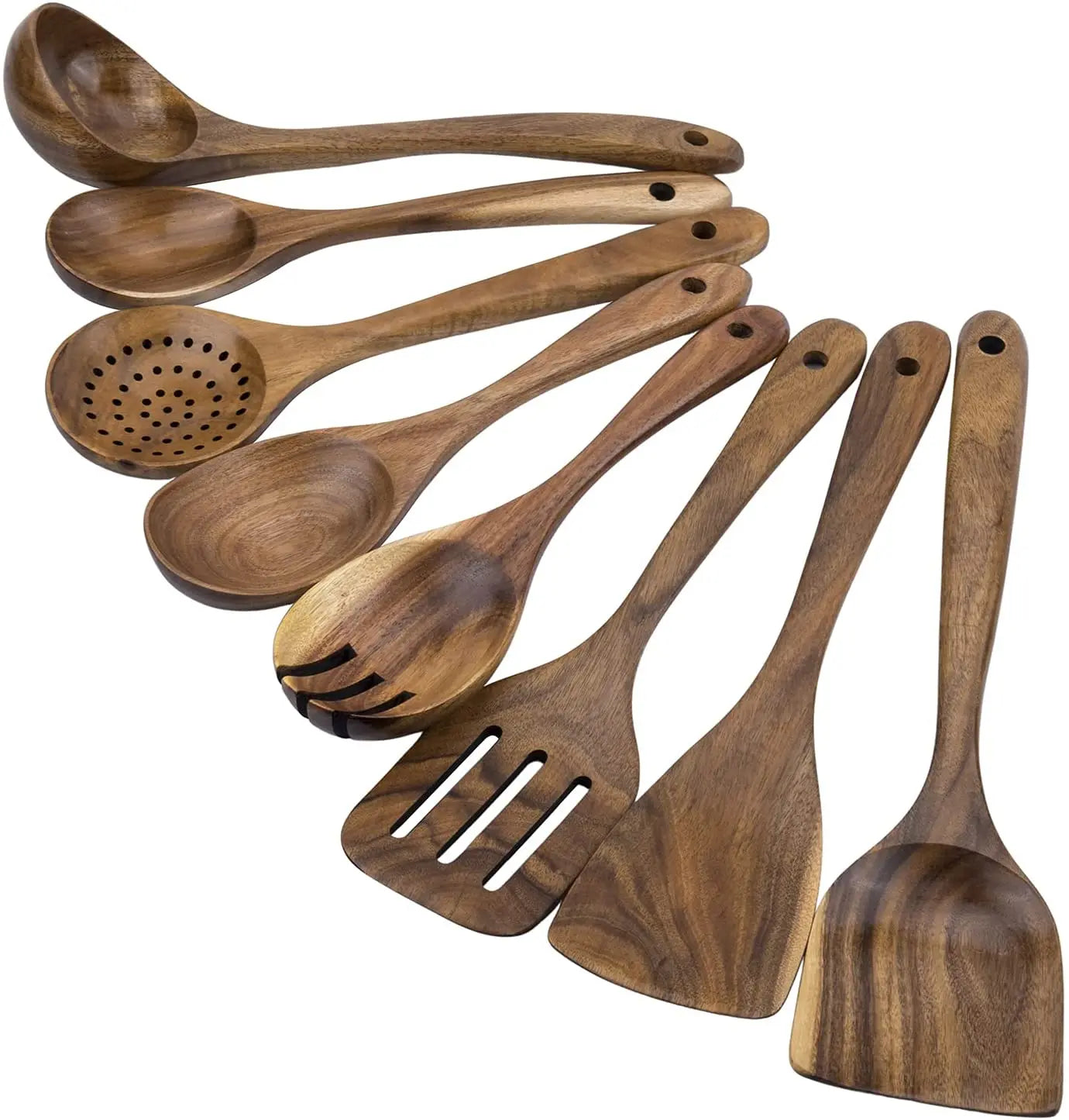 Natural Teak Wooden Spoons Cooking Utensil Set Nonstick Kitchen Gadgets with Non-Scratch Feature