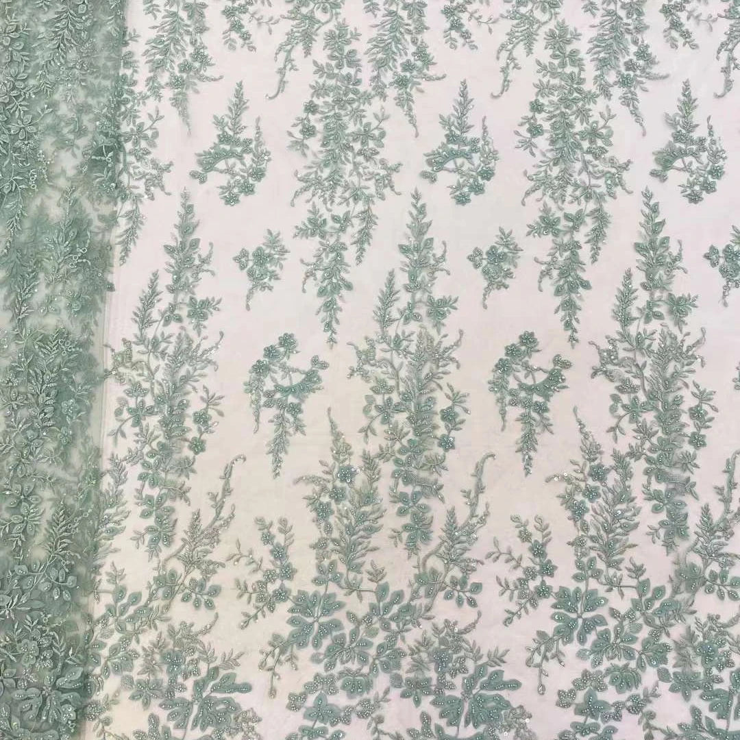 Floral Olive Green African Tulle Lace Fabric Bridal