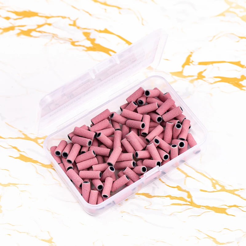 Hot Selling Mini Pink Nail Drill Sanding Bands 80 100 150 240 Grit Manicure Bits Mandrel 100pcs Custom Logo Small Sanding Bands