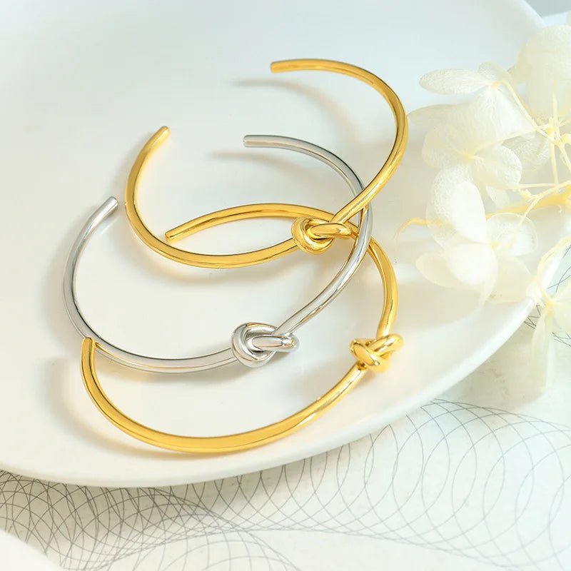 Titanium Steel Elegant Gold Silver Knot Open Bracelet Bangle Feminine Minimalist Jewelry Bracelet Fashion