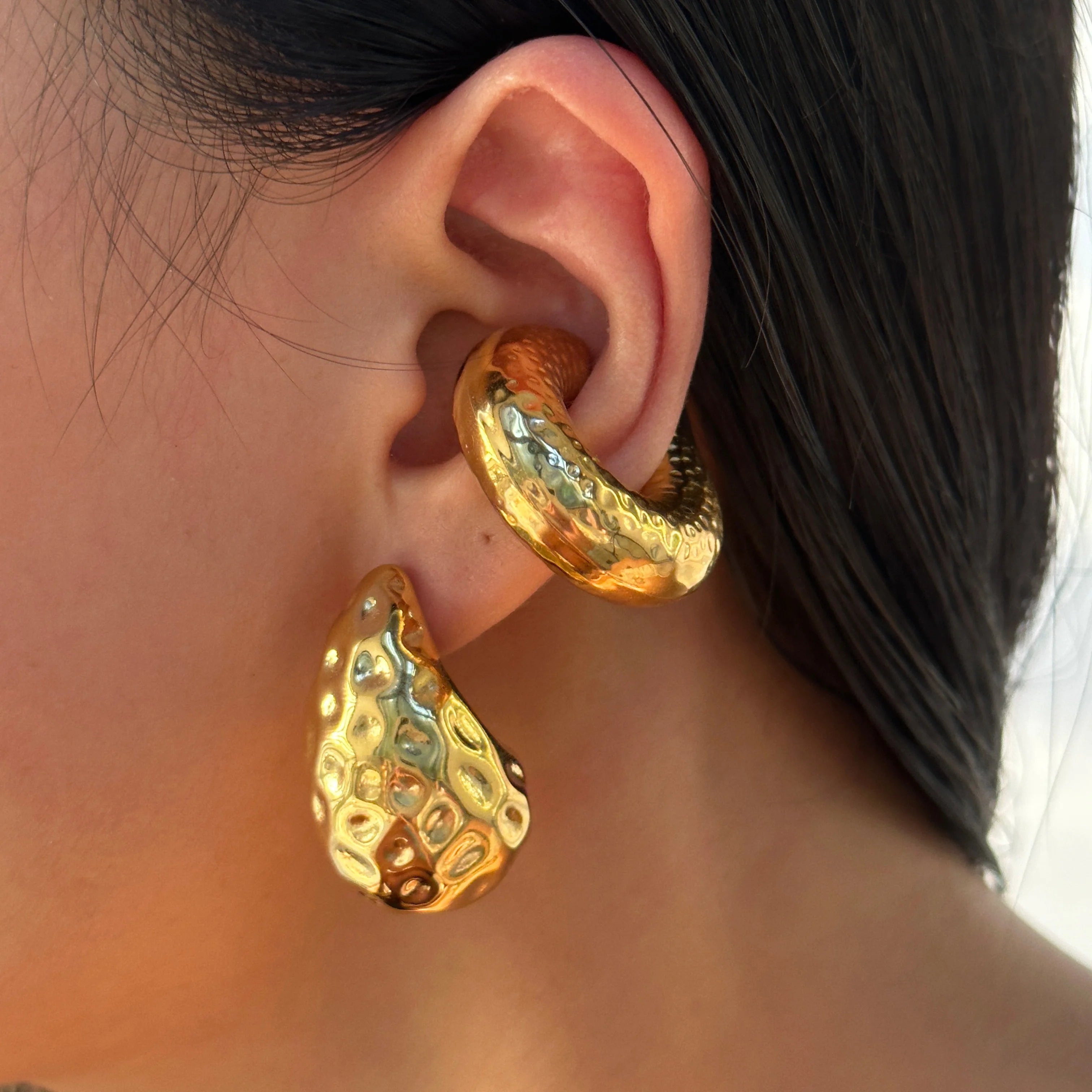 2024 NEW Autumn Winter 18k Gold Plated Unique Hypoallergenic Stainless Steel Slope Ornament Hollow Tear Earrings for Women