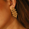 X110 Wholesale Chunky 18K Gold Plated Stainless Steel Earring Fashion Hollow Mesh Drop Stud Earring Jewelry for Women