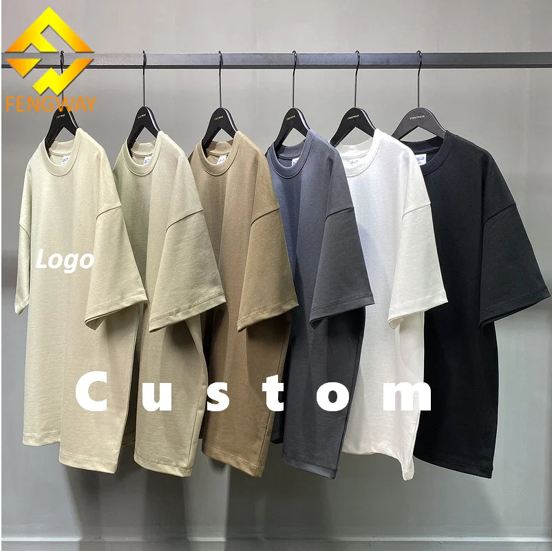 Fengway Custom Men Casual Blank Oversized T-Shirts 100% Cotton Eco-Friendly Breathable Short Sleeve Solid Color Drop Shoulder