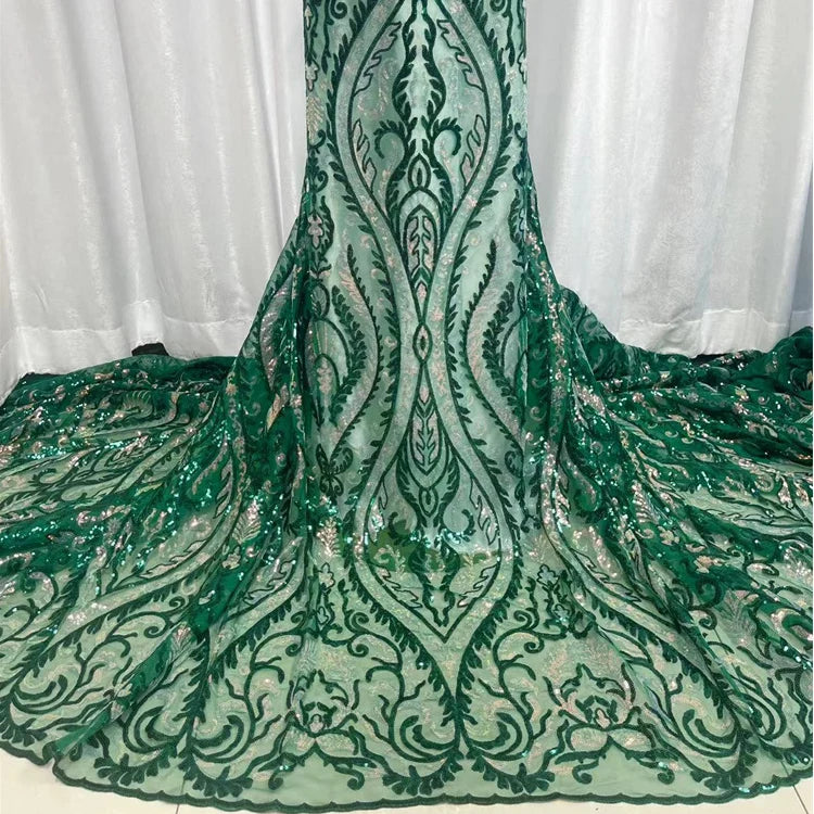 African Glitter Sequins Embroidery Lace Fabric French Stretch Sequin Mesh Lace Fabric for Dress