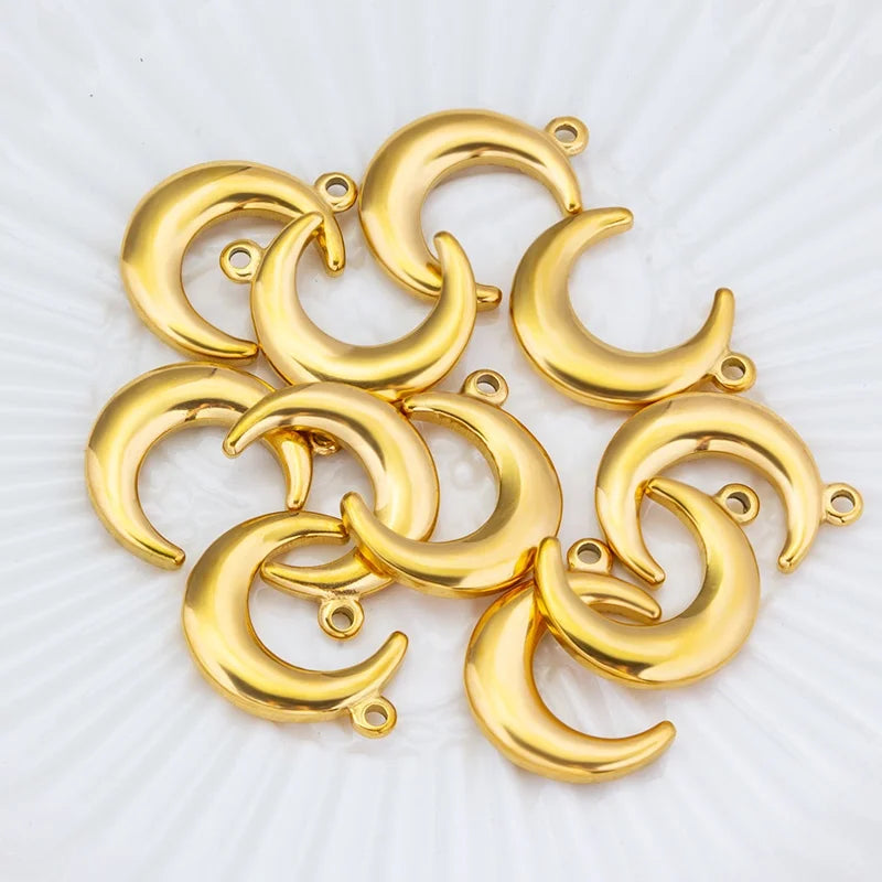 2 Color Crescent Moon Charms Natural DIY Stainless Steel Pendant With Color for Jewelry Accessories