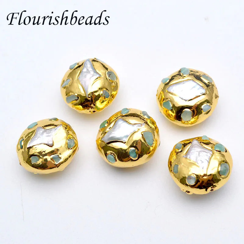 18k Gold Plated Natural Fresh Water Pearl Big Size Gem Stone Freeform Round Shape Loose Pearl Beads