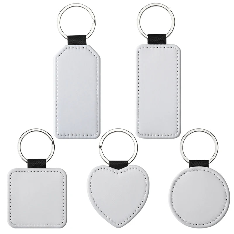 Heat Transfer Customized PU Leather Keychain Blanks Sublimation Heart Rectangle Round Shape Keychains Gift