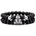 Men's Fashionable Trendy Charm Bracelet Set with Frosted Bead Hematite Gold Plating Wealth and Silver Design