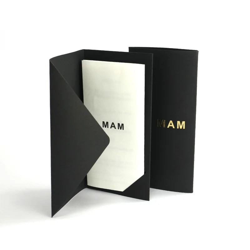 Black Paper Custom Logo Gold Foil Business Invitation Fold Gift Card Packaging Envelope Box