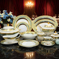 98pcs Embossed Gold Decoration Tableware Green Color Royal Style Bone China Dinnerware Porcelain Dinner Sets for 12