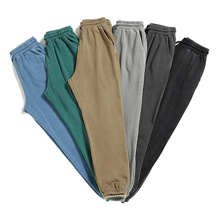 100% Cotton Vintage Heavy Weight Acid Washed Sweat  Pants Winter Plain French Terry Custom SweatPants