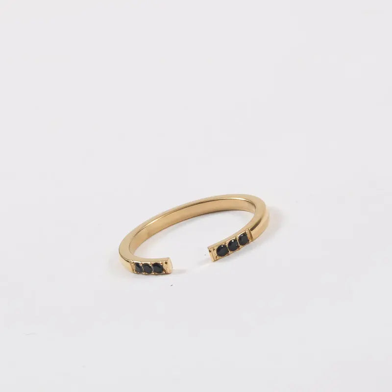 High End 18K Plain Gold Black Dainty Zirconia Open Rings Stainless Steel Trendy Simple Fashion Jewelry