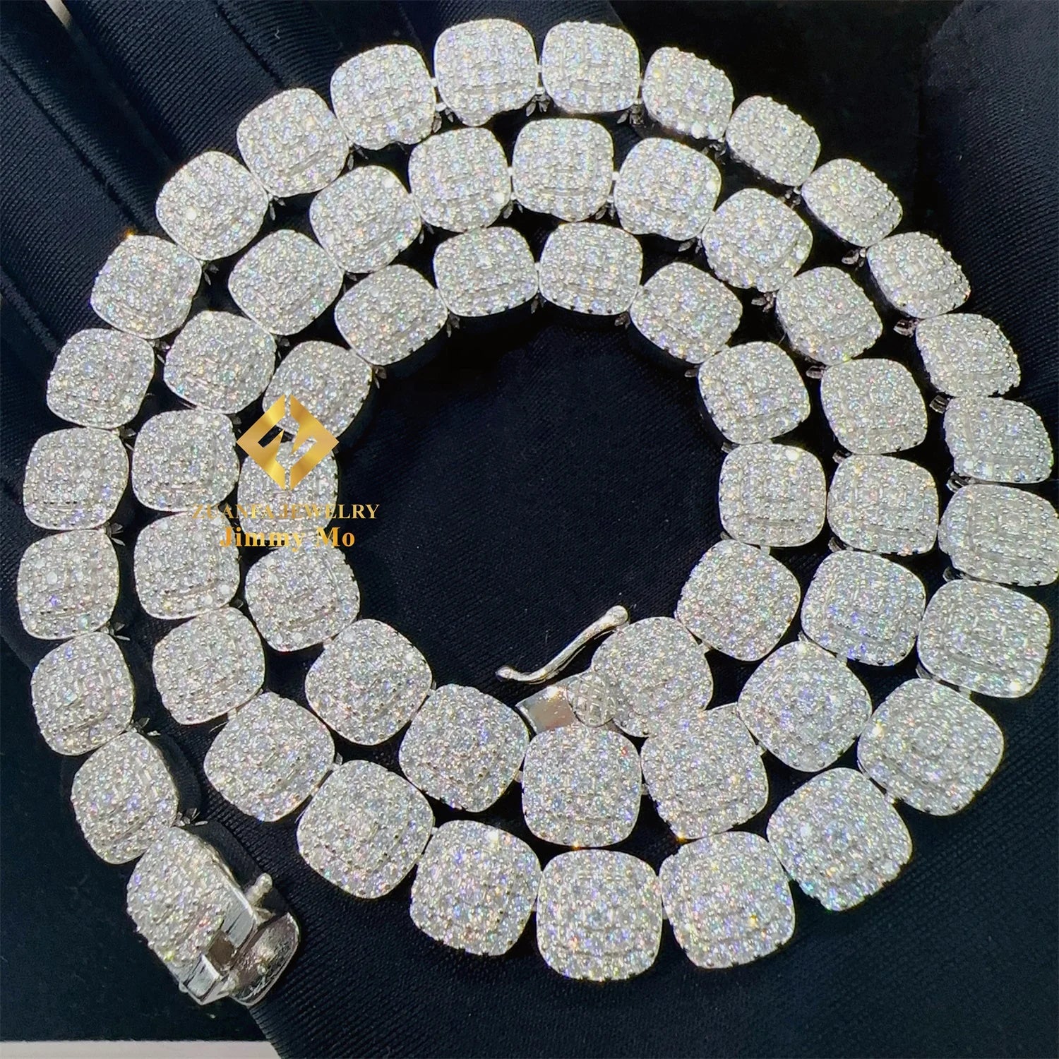 New Design Fire Jewelry Pass Diamond Tester 9mm Iced Out Hip Hop VVS1 Moissanite Cuban Chain Tennis Chain Cluster Necklace