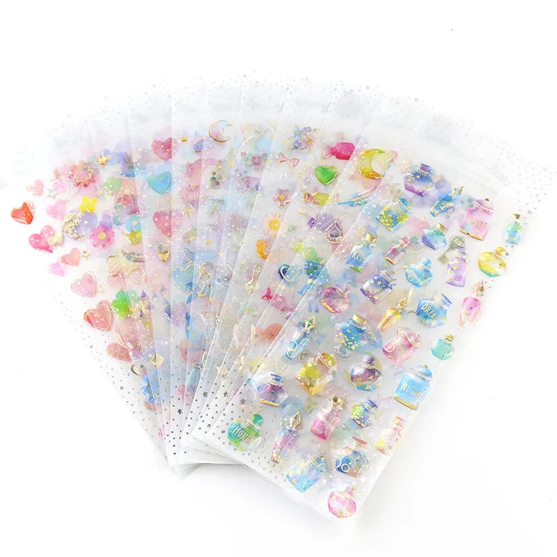 Waterproof 3D epoxy resin crystal clear sticker label for kids gift bottle candy horse diamond anime sticker