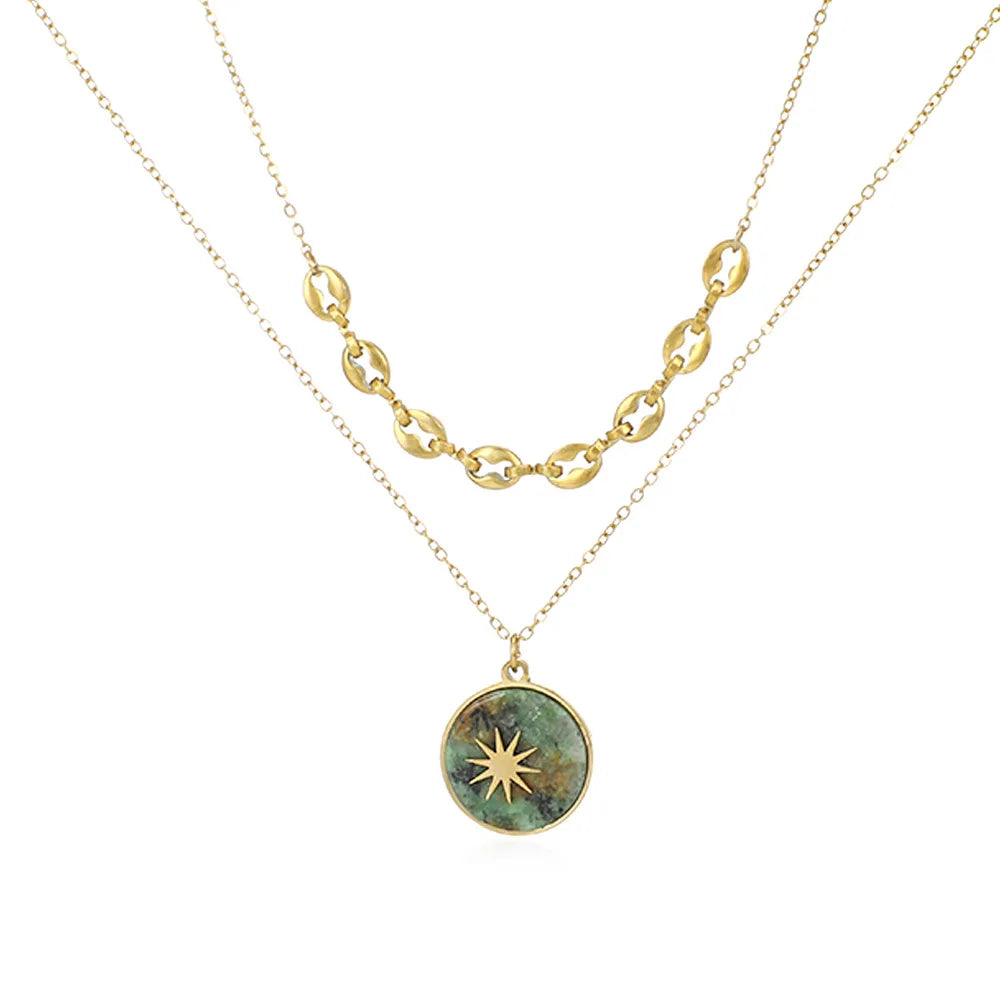 Women's Double-Layer Star Pendant Necklace with Stainless Steel Gold Plating Unique Geometric Design Collar Chain