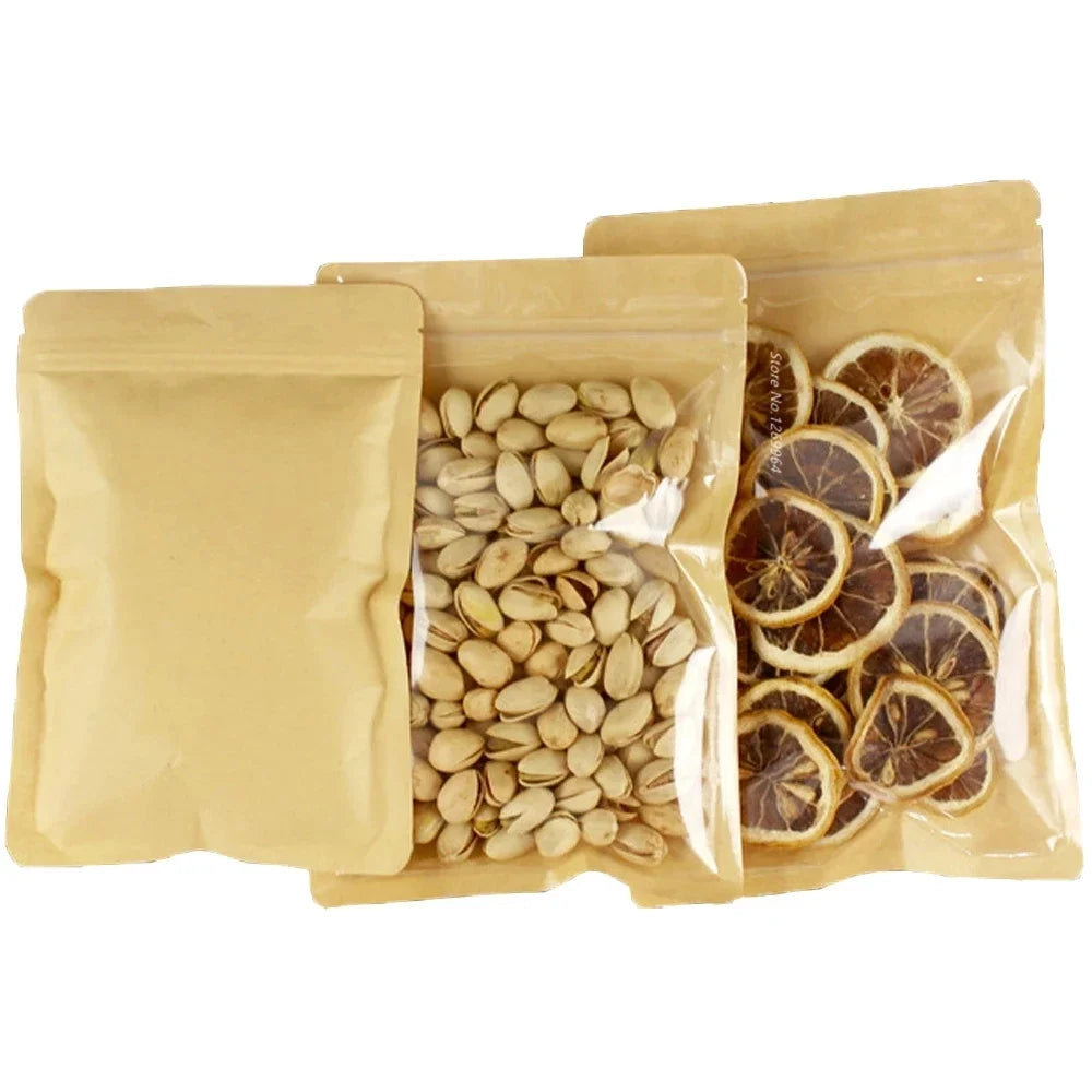 In Stock Custom Printed Heat Seal Bakery Bag Brown Kraft Paper Bag with Clear Window