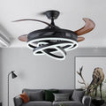 Modern Smart Retractable Ceiling Fan with LED Lamp for Bedroom Telescopic Adjustable 3-Color Geometric Remote Control Switch