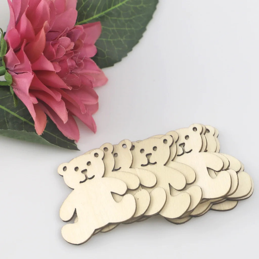 Wholesale Wooden Bear Cutout DIY Crafts for Home Decoration Natural Wood Bear Shapes for Albums and Decor Dropshipping