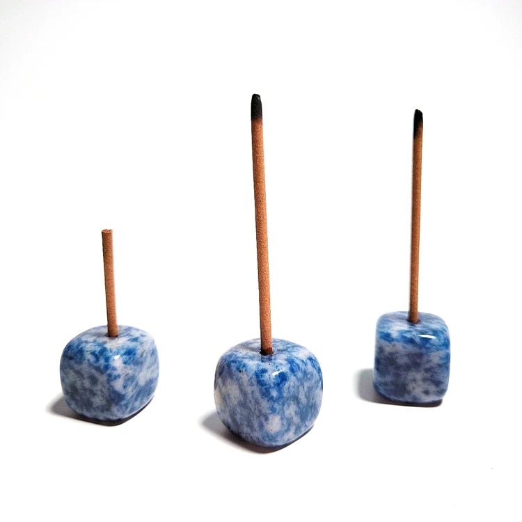 DIY Competitive Price Natural Crystal Incense Holder Stone Crafts Blue Spot jasper Cube Incense Holder for Decoration Gift