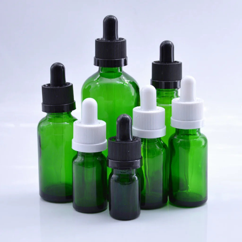 Hot Selling 5ml 10ml 15ml 20ml 30ml 50ml 100ml Green Glass Dropper Bottle Essential Oil Bottle with Glass Pipette Dropper