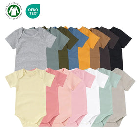 Wholesale Unisex Envelope Collar Plain Short Sleeve 100% Organic Combed Cotton Baby T-Shirts Infant Baby Bodysuit