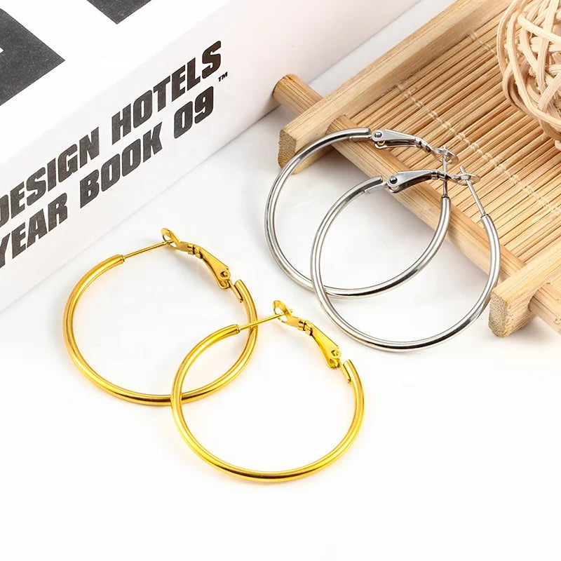Wholesale Pure 18K Gold Plated Stainless Steel Kit Earring Hoops Round Shape Hook Ear Wire DIY Jewelry Findings Accessories