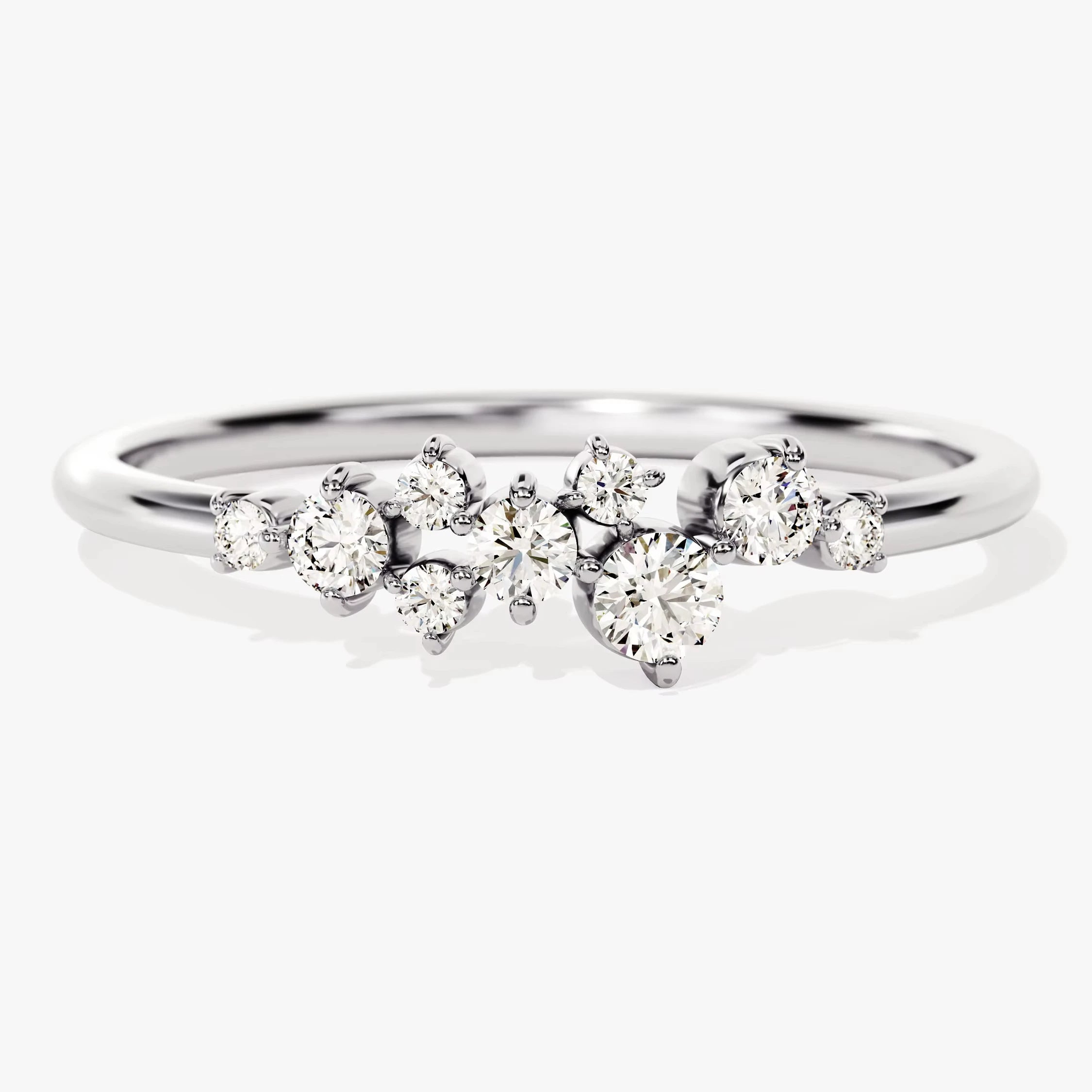 Vintage Halo Lab Grown Diamond Children's Ring Curved Wedding Band 18k White Gold 4 Claw Setting 1-2 Ct Unique Engagement Ring